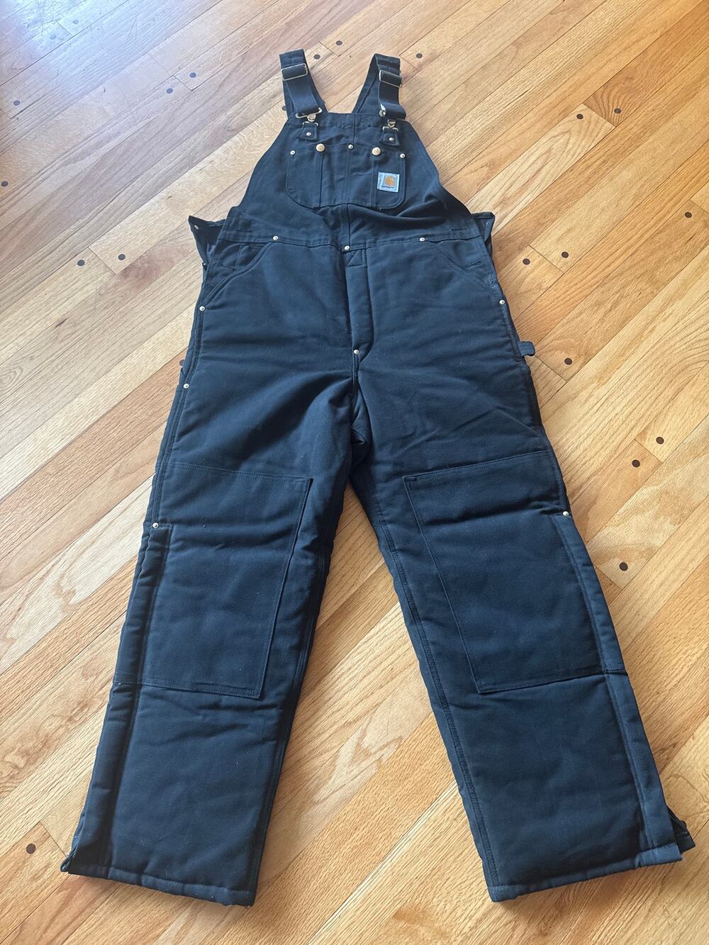 Carhartt Made in USA Insulated Bib Overalls Men 34x30 Black Double Knee